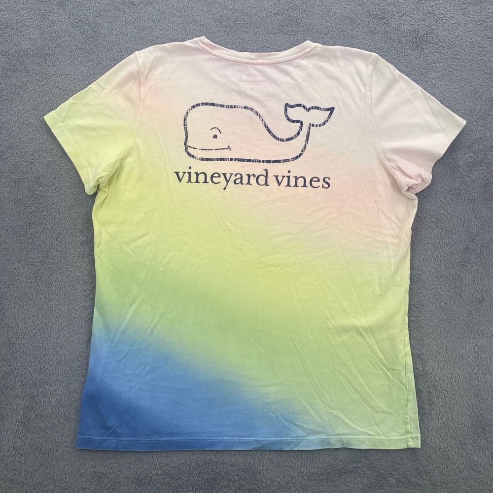 Vineyard Vines T-Shirt Womens Large Multicolor Ombre Dip Tie Dye Whale Logo Tee